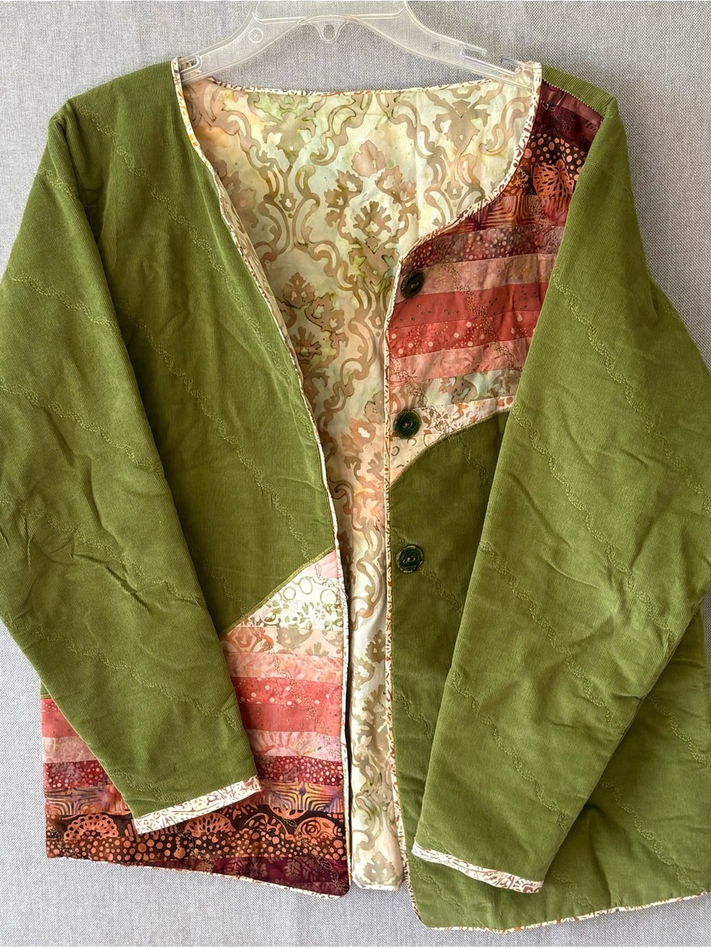 Handmade Green Quilted Patchwork Jacket - Women's Lightweight Coat